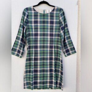 Anthropologie Piplette A-Line Green/Navy Summer Plaid Print Midi Dress Size 6